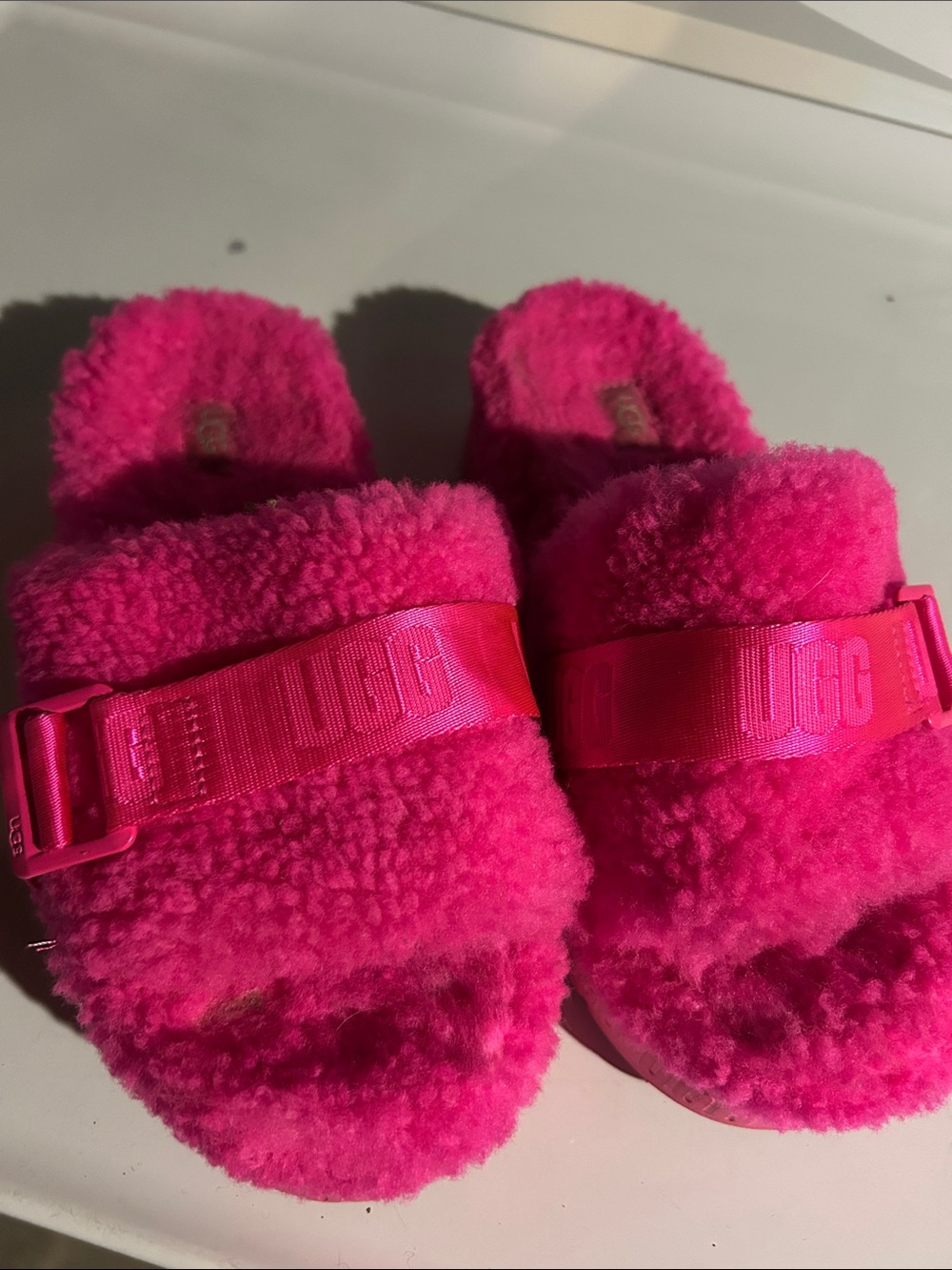 UGG Women's Plush Slide Sandals in Hot Pink